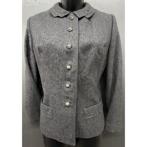 Vtg Wool Blazer Women M Gray Silver Buttons Pockets Soft Classic Academia Jacket